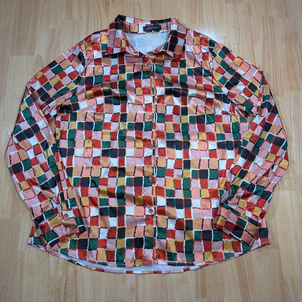 Goodtime USA  Button Up Women Shirt XL Long Sleeve Colorful Abstract